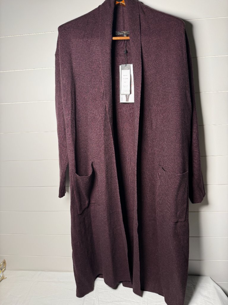 Max Sport Cabernet Sweater Duster Length Open Cardigan Large Nwt